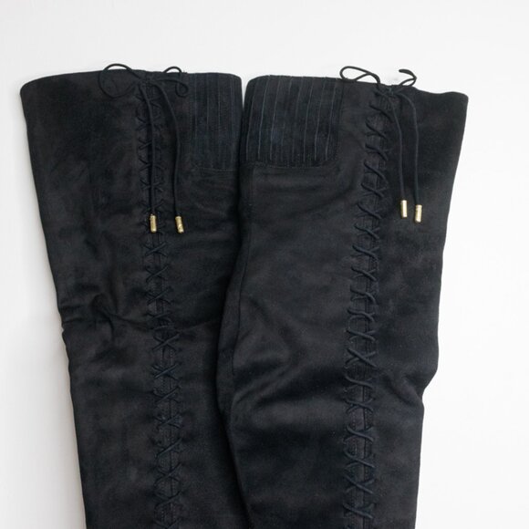 BRIAN ATWOOD B-MALLEY Suede Over Knee Heel Boots Black Size 8.5 - Picture 5 of 6